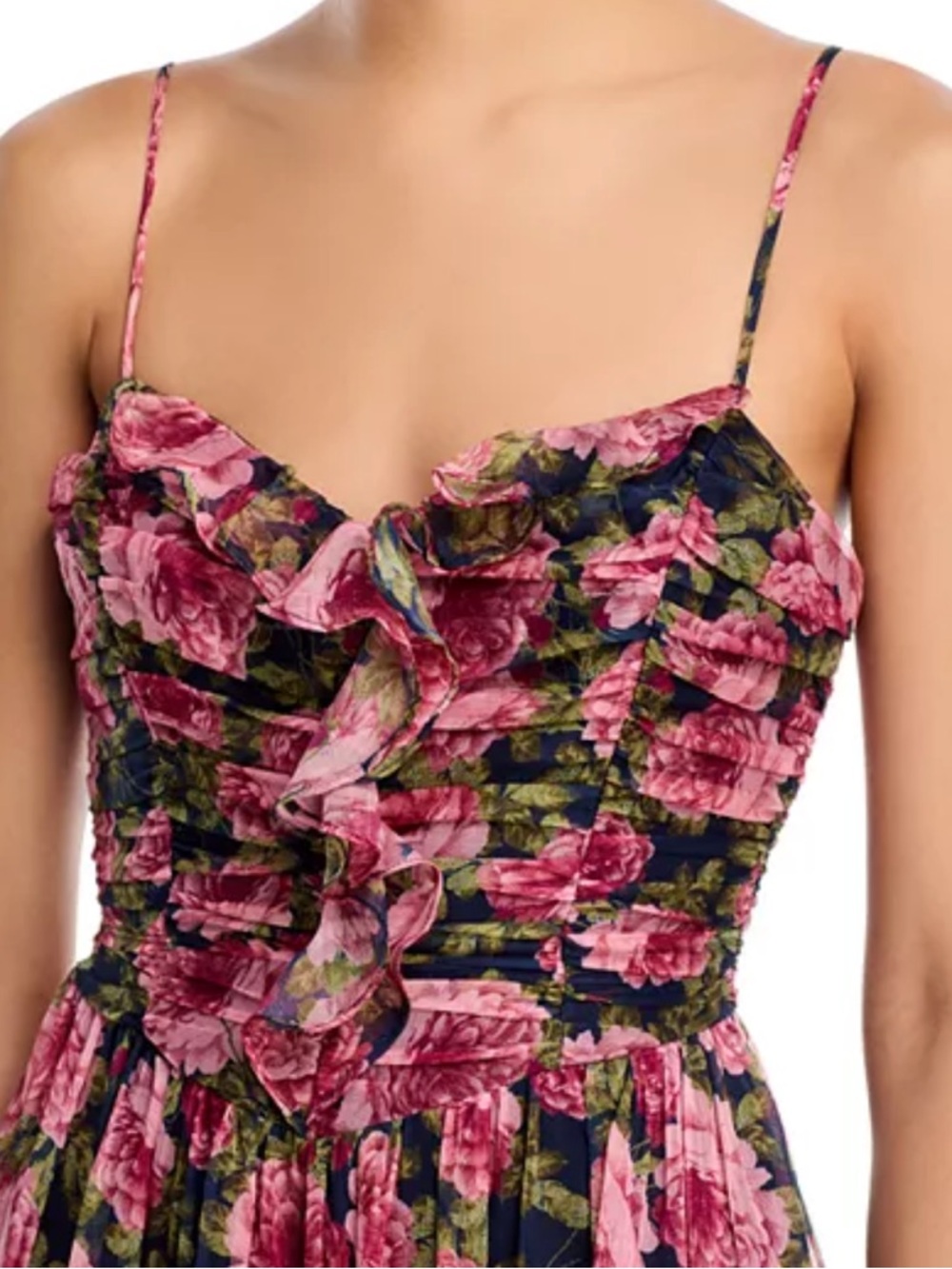 AQUA Floral Ruffle Tiered Midi Skirt in Pink